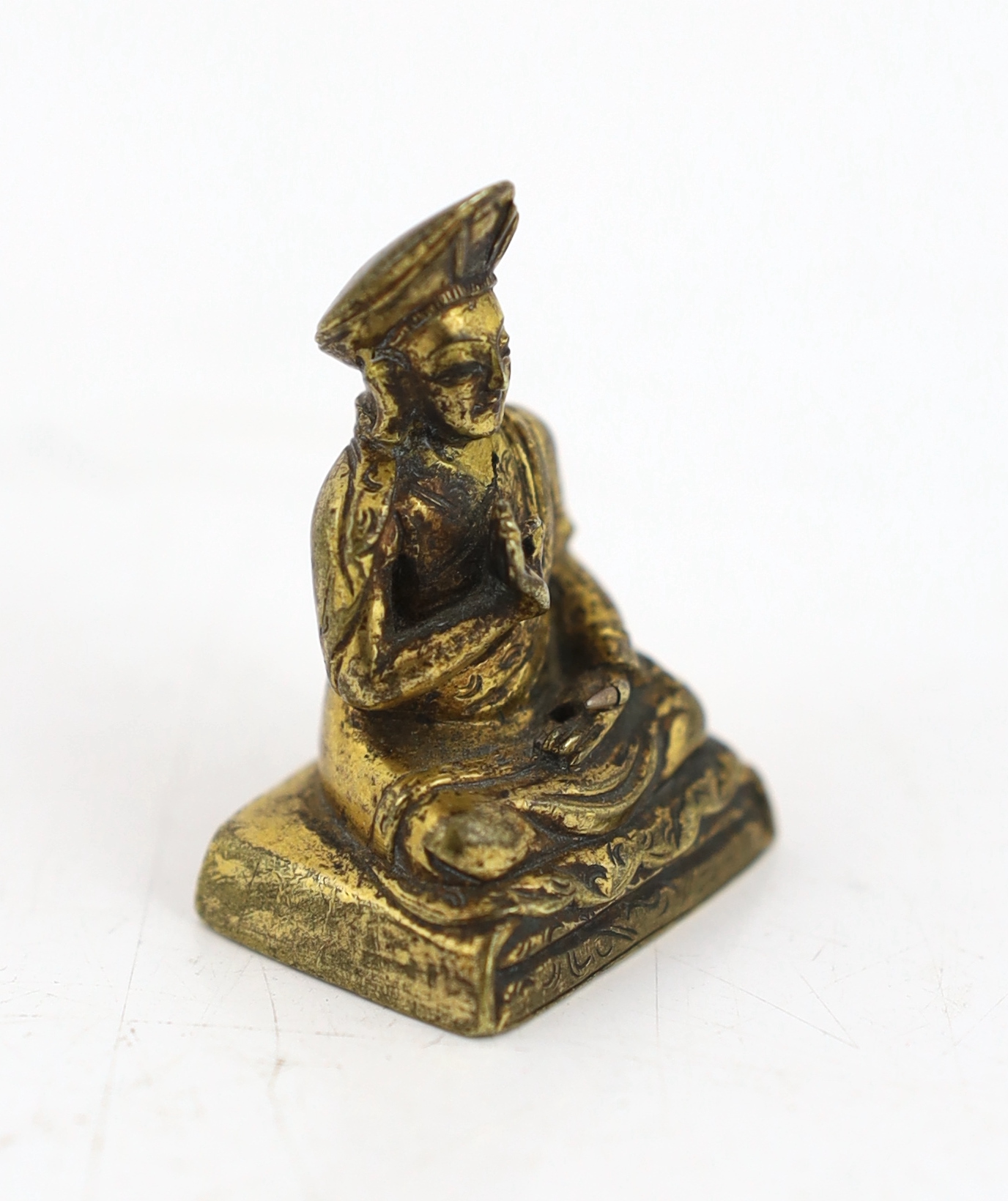 A Chinese miniature cast bronze figure of Teacher (Lama) Changkya Rolpai Dorje, 18th/19th century